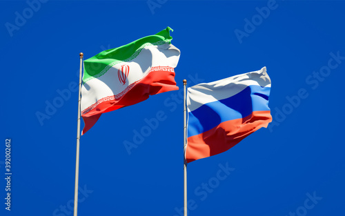 Beautiful national state flags of Iran and Russia.
