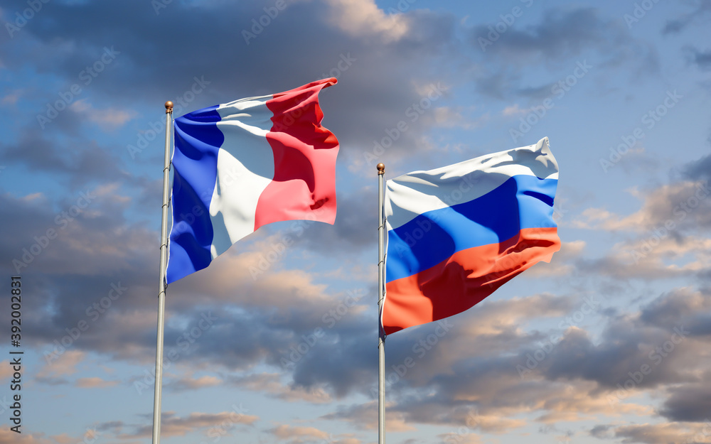Beautiful national state flags of France and Russia.