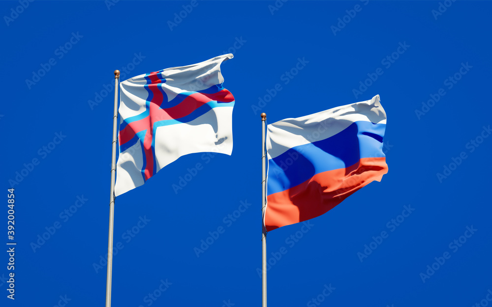 Beautiful national state flags of Faroe Islands and Russia. Beautiful national state flags of Faroe Islands and Russia.