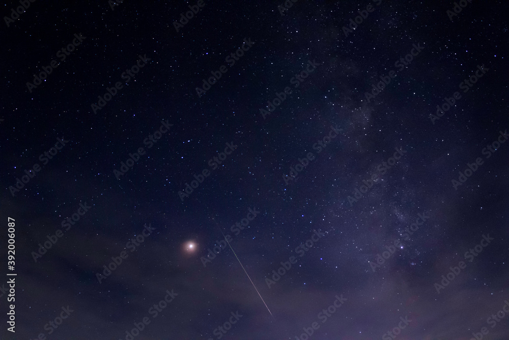 夏の天の川と流星と火星 夏の天の川と流星と火星