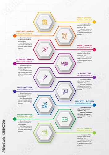 Timeline infographic template,Business concept with 9 options,Vector illustration.