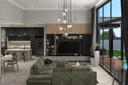 Wallpaper Mural Contemporary style living room arranging and apartment’s layout, 3D illustration Torontodigital.ca
