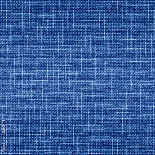 Indigo fabric seamless pattern. Abstract chambray texture. Blue textile denim. Modern linen background for design prints. Grunge woven textured canvas. Natural fabric. Irregular distress weave. Vector