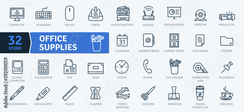 Office Supplies Icons Pack 2. Thin line icons set. Flat icon collection set. Simple vector icons