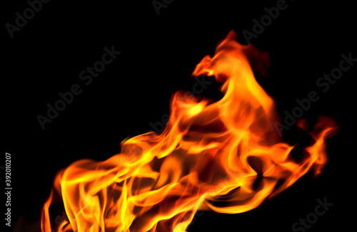 Orange fire flame look like horse on black background overlay © sarka.svobodova