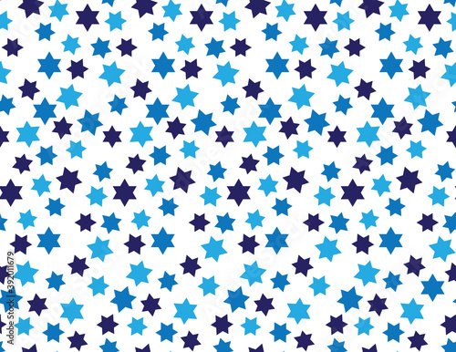Star of David seamless pattern - Abstract Navy Blue, Blue and Sky Blue Star of David shapes background