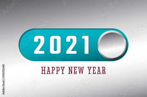 2021 Silver On Off Toggle Switch Buton Style Narrow Numerals Logo and Happy New Year Greetings Lettering Concept - Multicolor on Chrome Background - Mixed Graphic Design