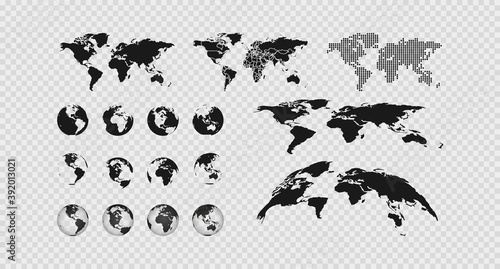 World map set on transparent background. Globe vector icon