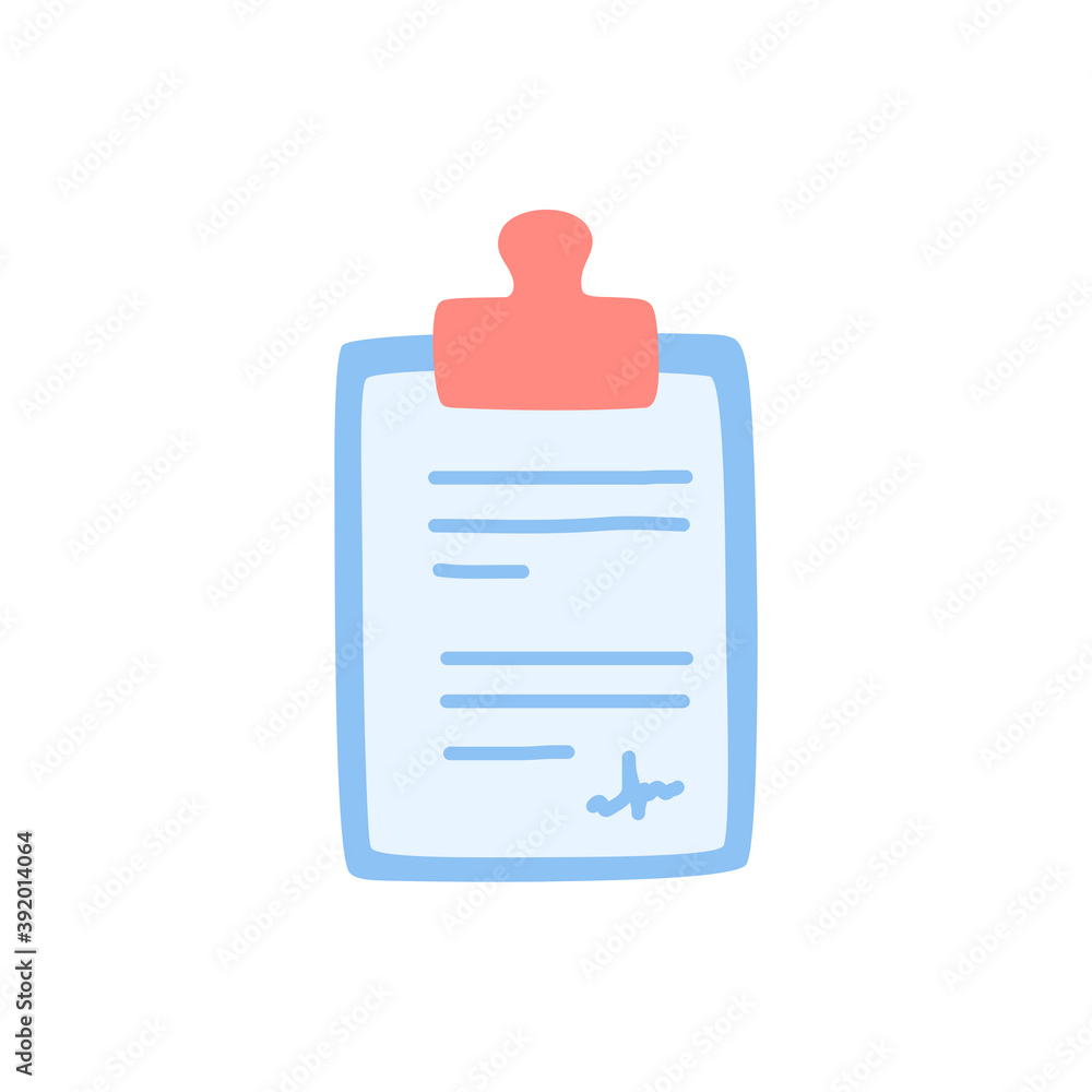 The signed document is attached to the tablet. Simple vector illustration in a modern style. The signed document is attached to the tablet. Simple vector illustration in a modern style.