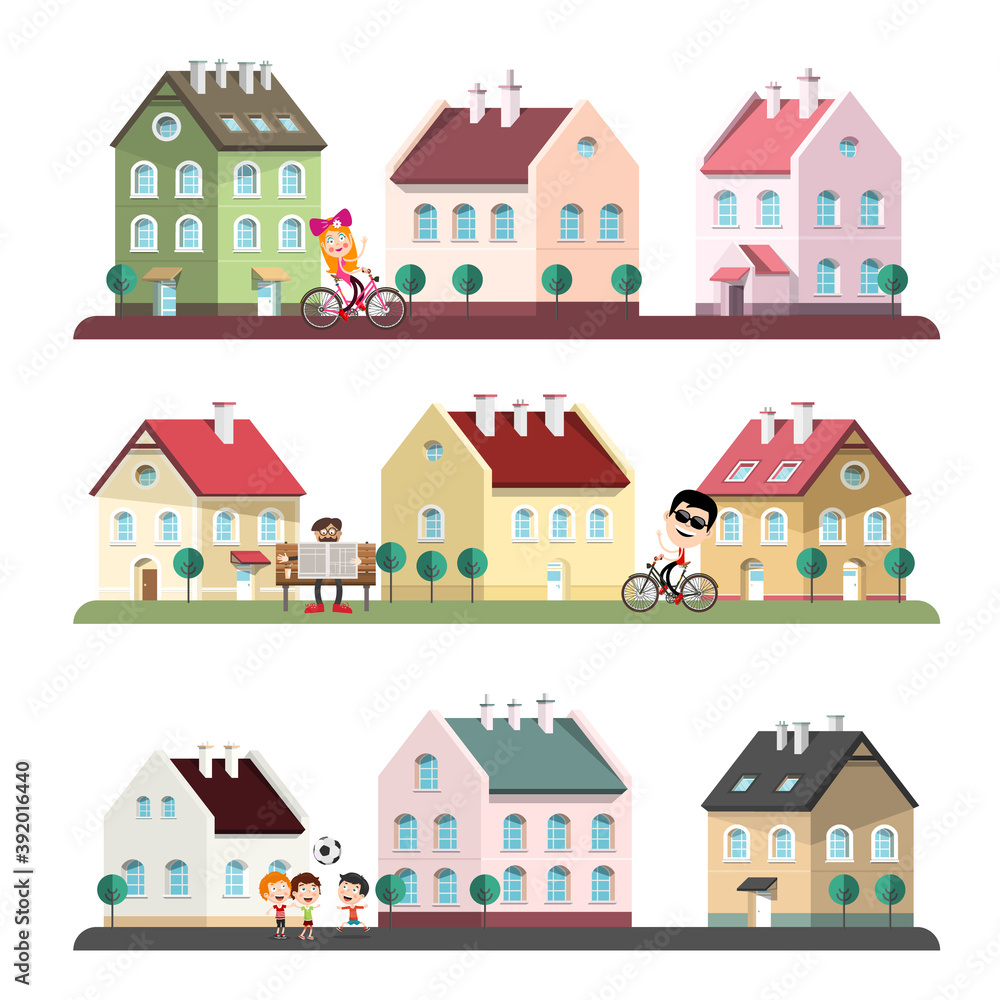 Houses Set with People - Abstract Vector City