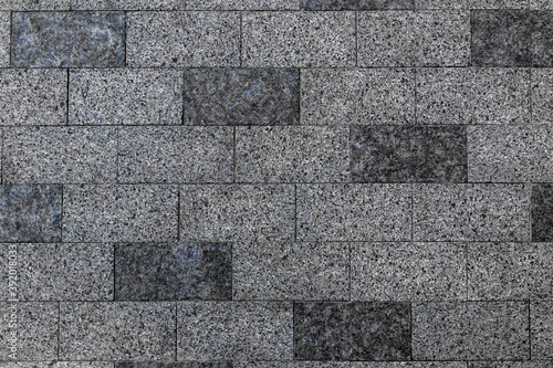 Pavement stone texture. Old brick floor pattern. Cobblestone sidewalk top view. Cobble rock street path. Square construction exterior closeup. Gray slab patio mosaic. Granite wall