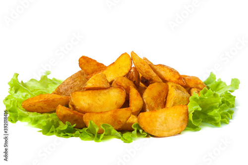 Fried potato slice isolated on white background