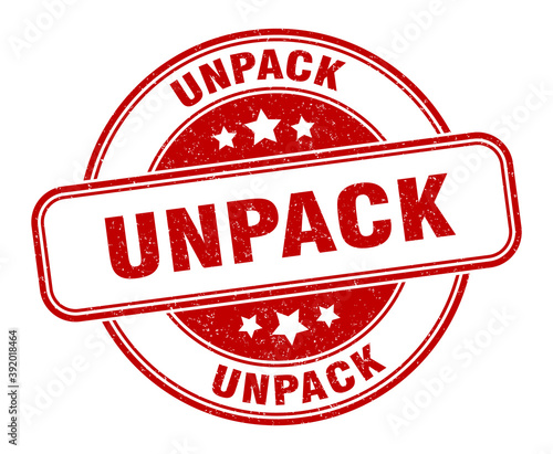 unpack stamp. unpack label. round grunge sign