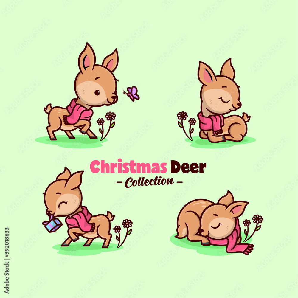 Obraz premium CUTE LITTLE DEER WEARING RED SCARF IN CHRISTMAS DAY