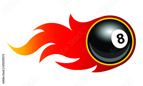 Vector illustration of billiards pool snooker 8 ball with simple flames. Ideal for stickers, decals, sport logo design element and any kind of decoration.