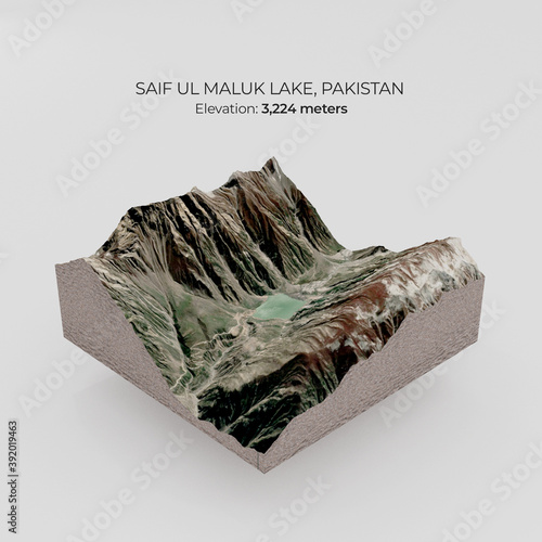 Isometric 3d Render of Lake Saif Ul Maluk for Infographics photo