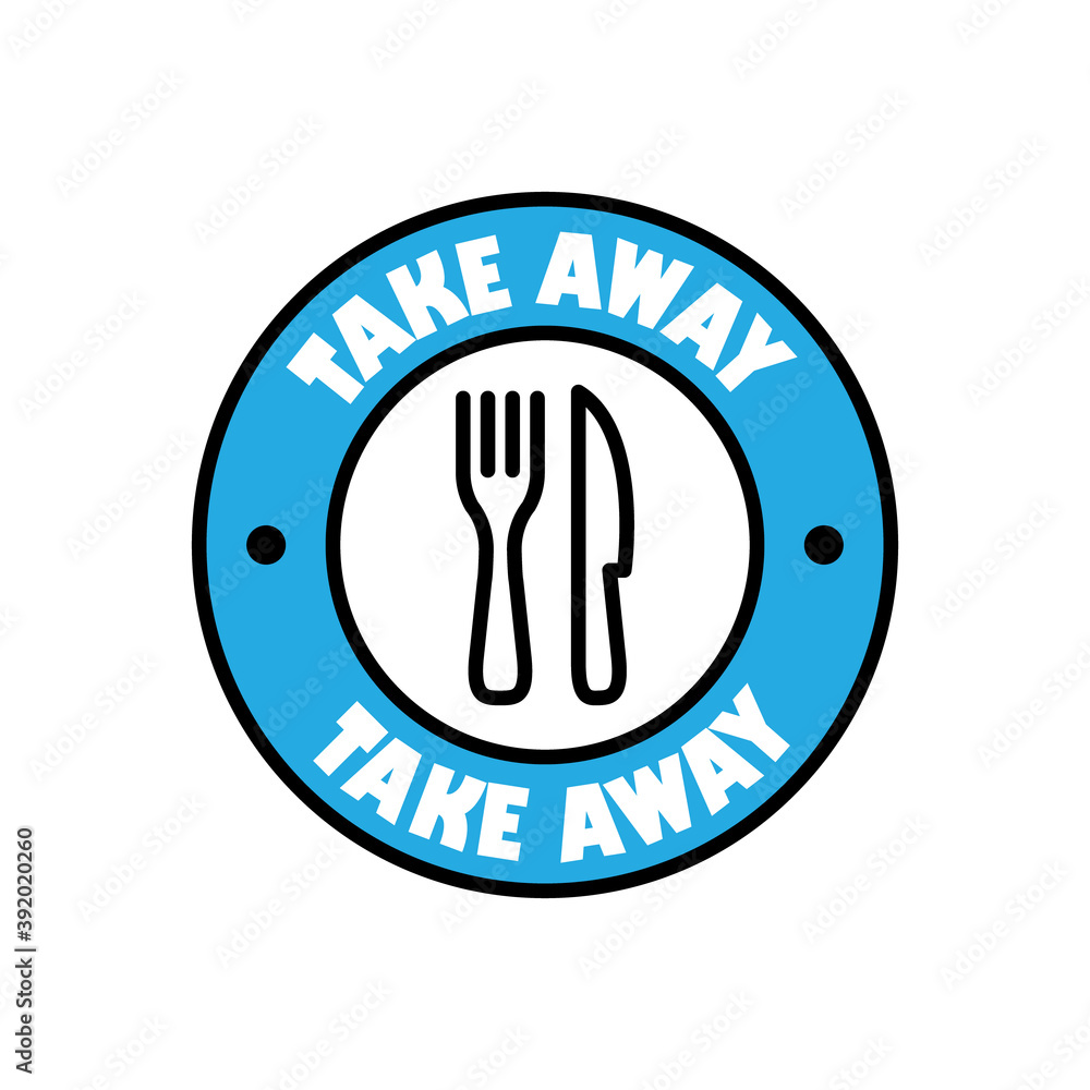 Take away badge. Vector linear illustration. Fast food icon. Take away badge. Vector linear illustration. Fast food icon.