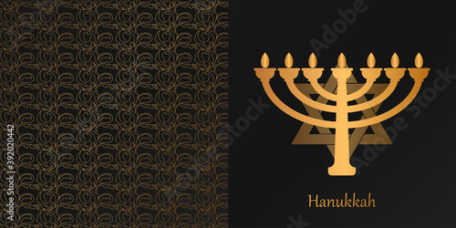 the elegant design of the poster to Chanukah with a menorah and a traditional ornament of the Jews in Golden colors. perfect for printing banners, posters, and other graphics. EPS 10