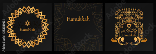the elegant design of the poster to Chanukah with a menorah and a traditional ornament of the Jews in Golden colors. perfect for printing banners, posters, and other graphics. EPS 10