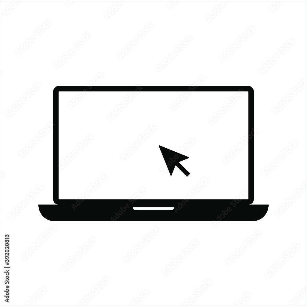 Laptop with pointer cursor icon. Notebook screen template and clicking mouse on white background. Laptop with pointer cursor icon. Notebook screen template and clicking mouse on white background.