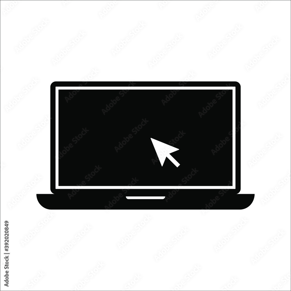 Laptop with pointer cursor icon. Notebook screen template and clicking mouse on white background. Laptop with pointer cursor icon. Notebook screen template and clicking mouse on white background.