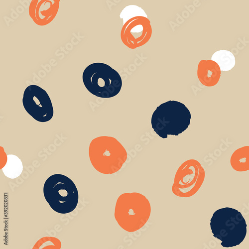 Doodle dots texture. Seamless pattern with ink brush circles. Abstract Hand drawn background for design and decoration textile, covers, package, wrapping paper.