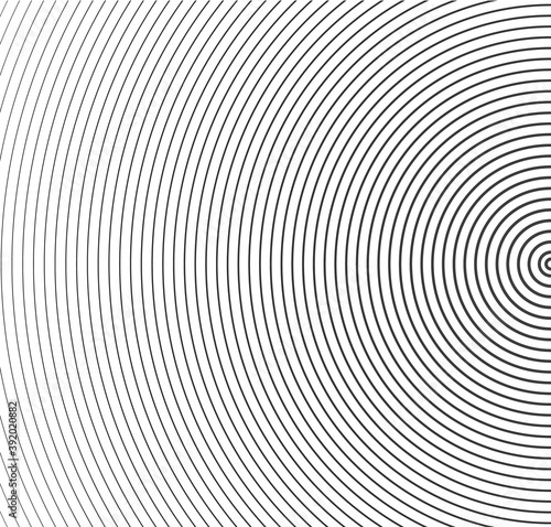 Fototapeta Naklejka Na Ścianę i Meble -  Abstract vector circle halftone black background. Gradient retro line pattern design. Monochrome graphic.