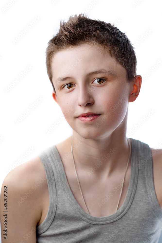 portrait of a teenage boy on a white background portrait of a teenage boy on a white background