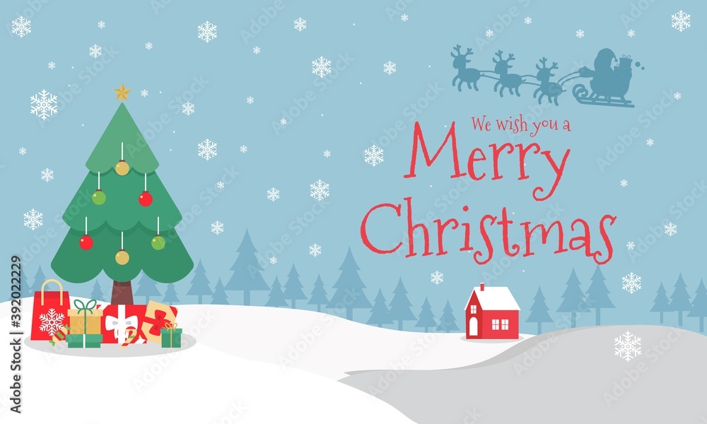 Merry Christmas vector Illustration background.  include santa, deer, tree, snow, etc. good for banner, card, book, gift, and happiness.