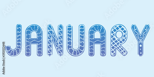 Text january is isolated for design organizer, calendar, planner, vector stock illustration with winter month as typographic card