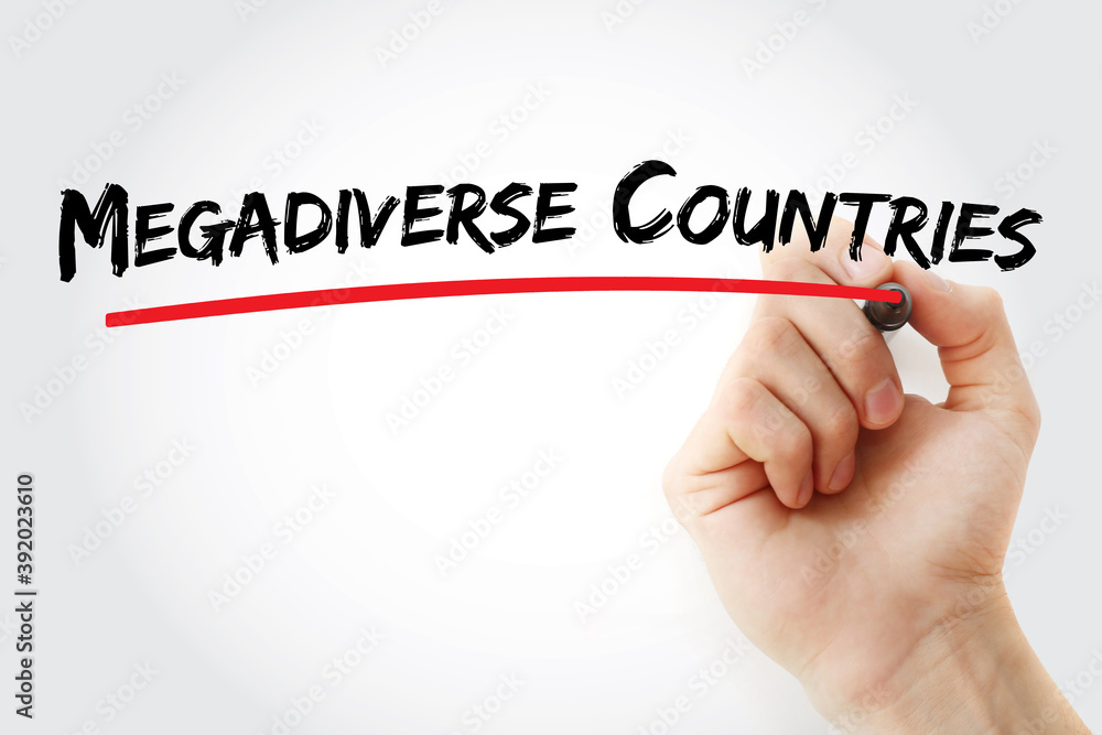 Megadiverse Countries text with marker, concept background Megadiverse Countries text with marker, concept background