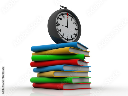 3d illustration groups of book with stopwatch 