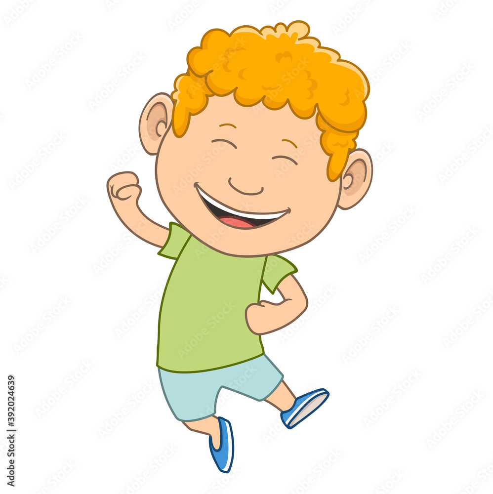 boy jumping happily. cartoon kid. isolated on white background vector illustration