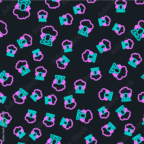 Line Depression and frustration icon isolated seamless pattern on black background. Man in depressive state of mind. Mental health problems. Vector.