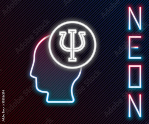 Glowing neon line Psychology icon isolated on black background. Psi symbol. Mental health concept, psychoanalysis analysis and psychotherapy. Colorful outline concept. Vector.