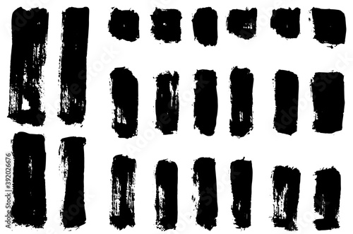 Set of vector brush strokes. Dirty ink texture splatters. Grunge rectangle text boxes	
