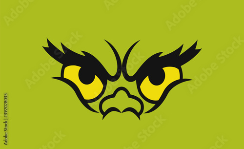 Canvas Print Green monster eyes. Isolated on green. Vector