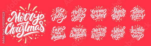Merry Christmas. Vector lettering greeting phrases set.