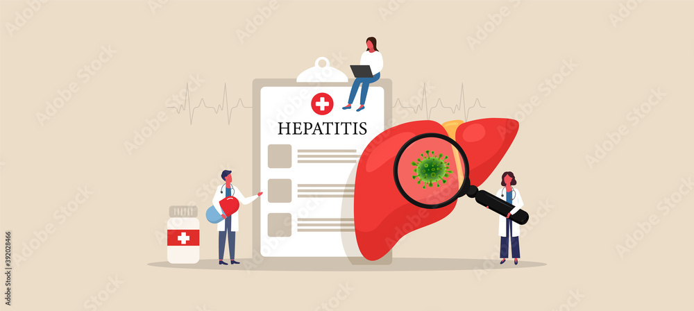 Fototapeta premium Hepatitis concept. Medical care. Hepatitis A, B, C, D. Human liver diagnostic. Vector