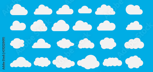 Set of Cloud Icons in trendy flat style isolated on blue background. Cloud symbol for your web site design, logo, app, UI. Vector illustration, EPS10.
