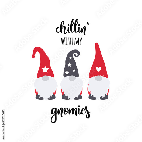Chillin with my gnomies. Funny cute gnomes. Home decoration. Vector