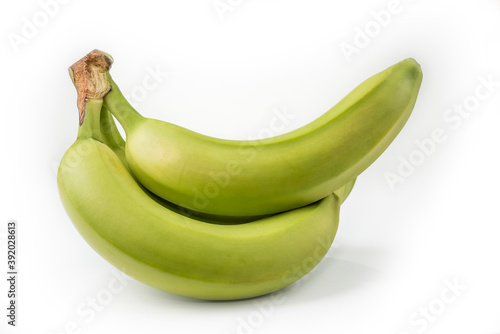 Bundle of green banana on a white background