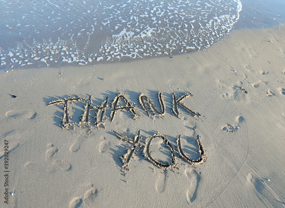 THANK YOU text written on the sand of the beach Stock Photo | Adobe Stock