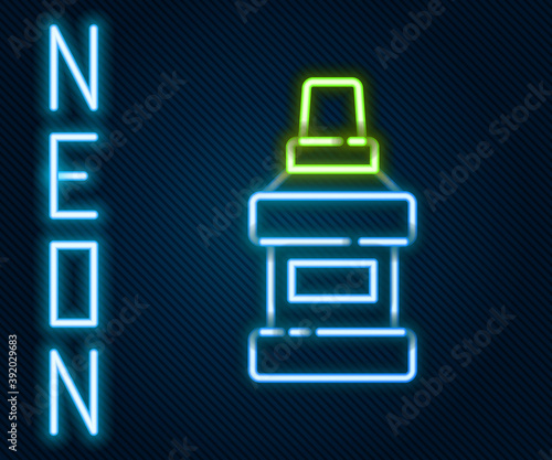 Glowing neon line Mouthwash plastic bottle icon isolated on black background. Liquid for rinsing mouth. Oralcare equipment. Colorful outline concept. Vector.