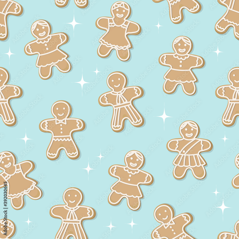 Christmas seamless pattern of smiling people from gingerbread. sweet cookies, delicious baked goods for the holiday. Symbols of Happy New Year and Christmas. For wrapping paper, cover, fabric. Christmas seamless pattern of smiling people from gingerbread. sweet cookies, delicious baked goods for the holiday. Symbols of Happy New Year and Christmas. For wrapping paper, cover, fabric.