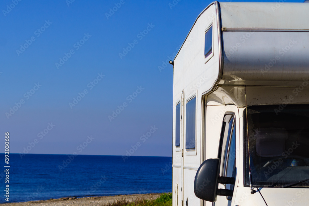 Rv caravan camping on empty beach Rv caravan camping on empty beach
