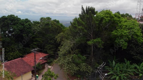 Aerial view of the headquarters of the Fonte Grande State Park. Video recorded in Vitoria, Espirito Santo, in 2020.