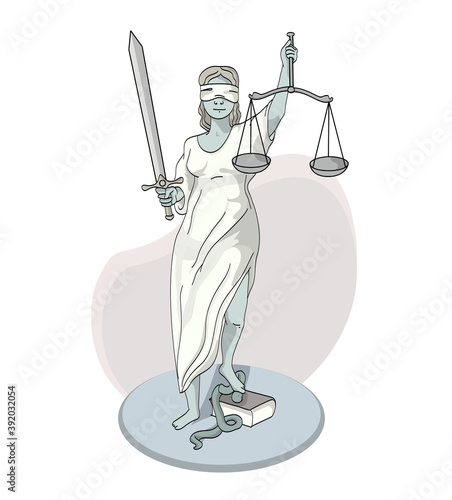 The symbol of justice and laws. A woman blindfolded with sword and scale. fully editable