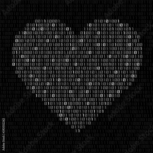 Abstract heart of binary code. Digital love, technology symbol