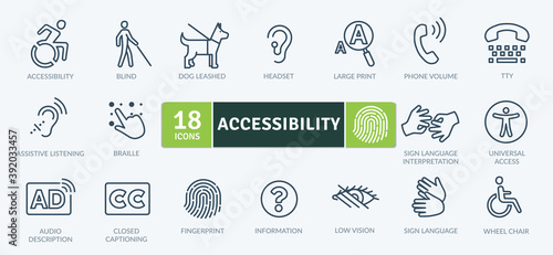 Accessibility Icons Pack. Thin line icons set. Flat icon collection set. Simple vector icons